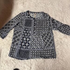 Perseption Concept Womens quilt blue 3/4 sleeve Blouse XL